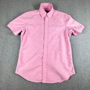 Ralph Lauren Shirt Mens S Pink Oxford Embroidered Palms Button-Front Small